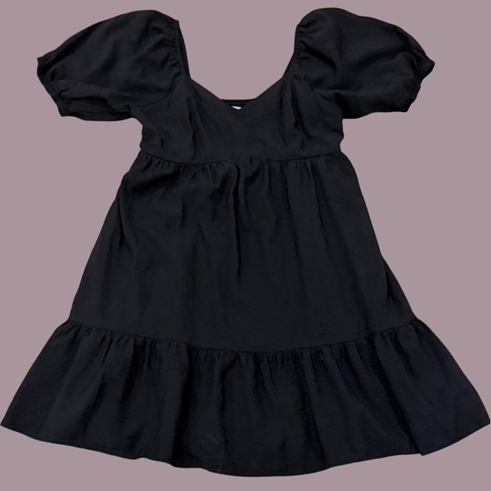 Nine West Black Midi Dress with Puff Sleeves | Large